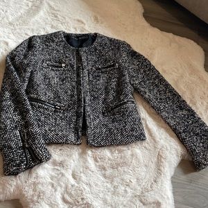 Zara Basic Black and White Tweed Moto Jacket. Used Dry cleaned professionally